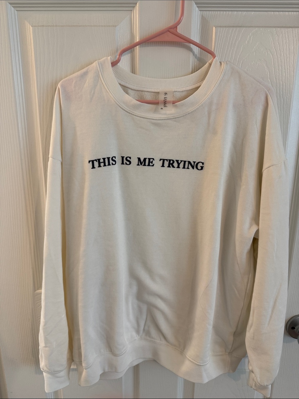 Women’s Cream Crewneck Sweatshirt with 'This Is Me Trying' Text